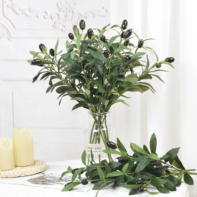 Artificial Olive Branch with Fruit – Silk Green Plant Decor Artificial Floral Branch Babs