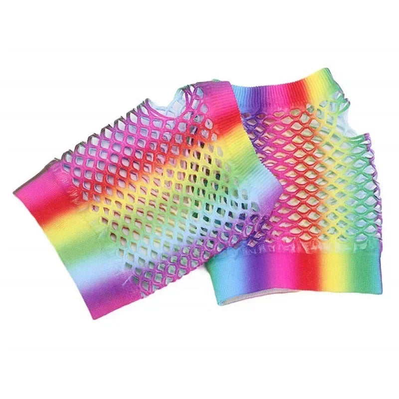 10 Pairs Fishnet Fingerless Neon Gloves – Party Costume Costume Gloves Babs