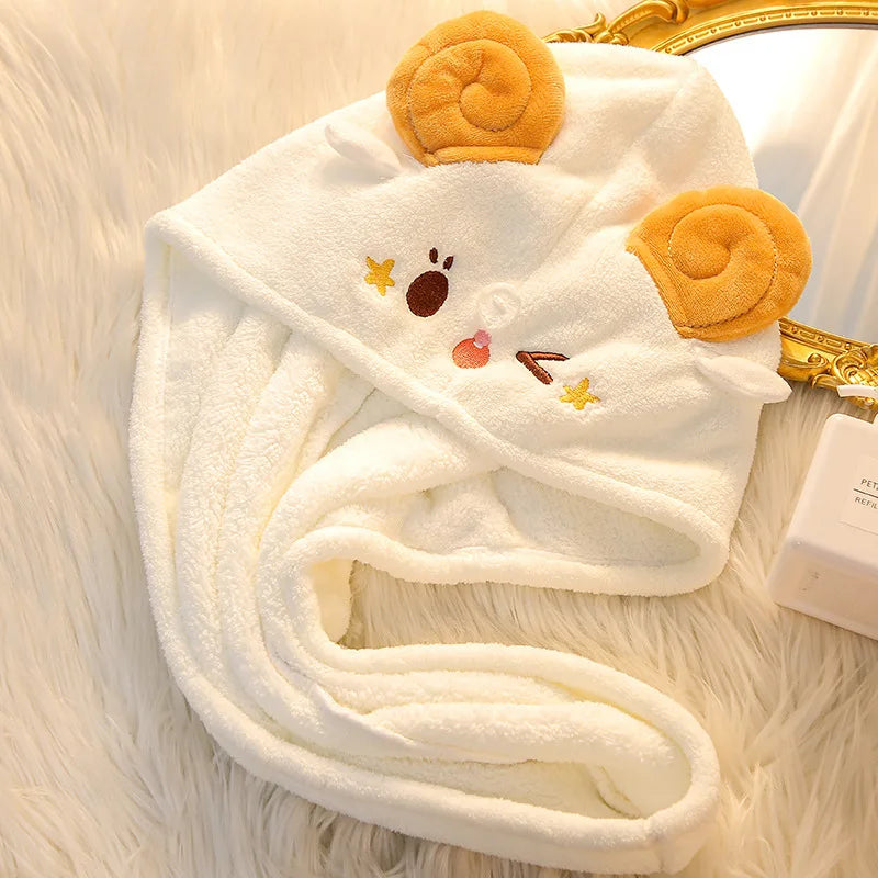 Kawaii Sheep Hair Towel Wrap Cap – Quick Dry & Absorbent Hair Towel Wrap Cap Babs WHITE