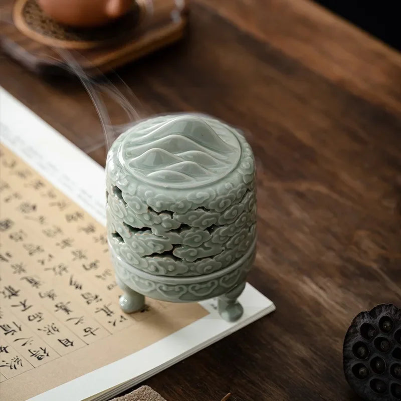 Ceramic Jiangshan Incense Burner – Handmade Sandalwood Holder Incense Burner Babs
