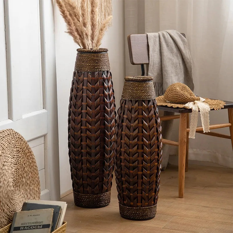 Woven Rattan Vintage Floor Vase | Luxury Home Décor Decorative Floor Vase Babs