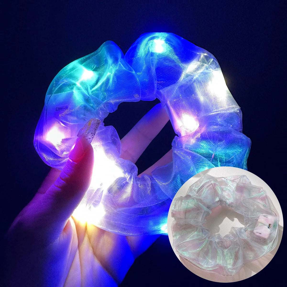 10pcs LED Light Up Scrunchies – Glow in the Dark Hair Ties LED Hair Scrunchies Babs