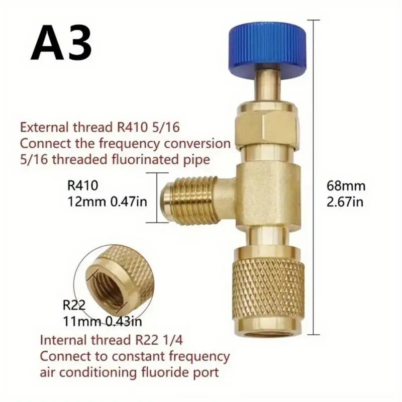 R410A R22 Refrigerant Charging Adapter – 1/4" Copper Safety Valve HVAC Charging Adapter Babs A3