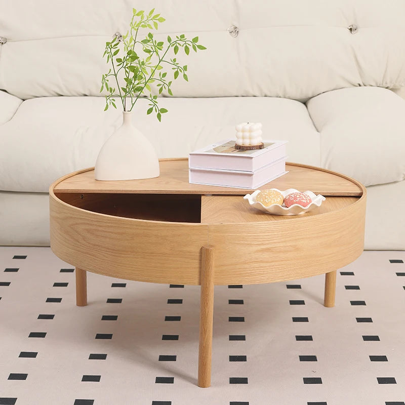 Nordic Solid Wood Round Coffee Table with Storage | Modern Coffee Table Babs