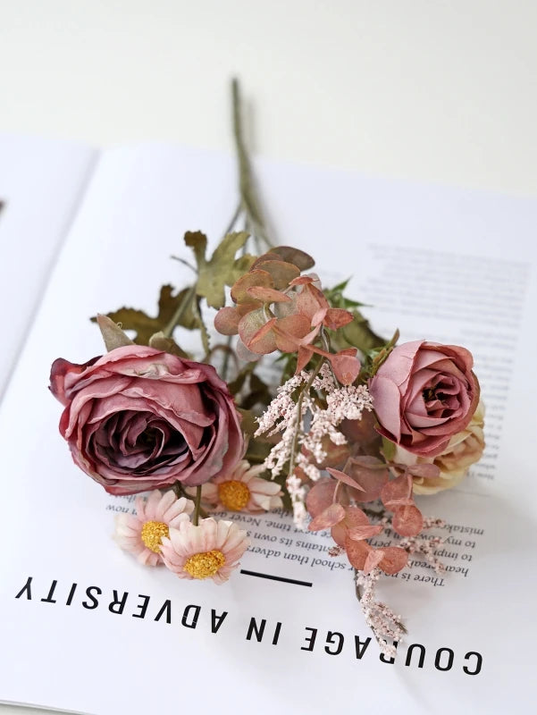 Silk Rose & Sunflower Artificial Bouquet – Wedding & Home Décor Artificial Flower Bouquet Babs Pink 1 pc
