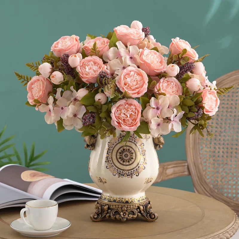 Silk Peony Hydrangea Artificial Flowers for Wedding & Home Decor Artificial Flower Bouquet Babs