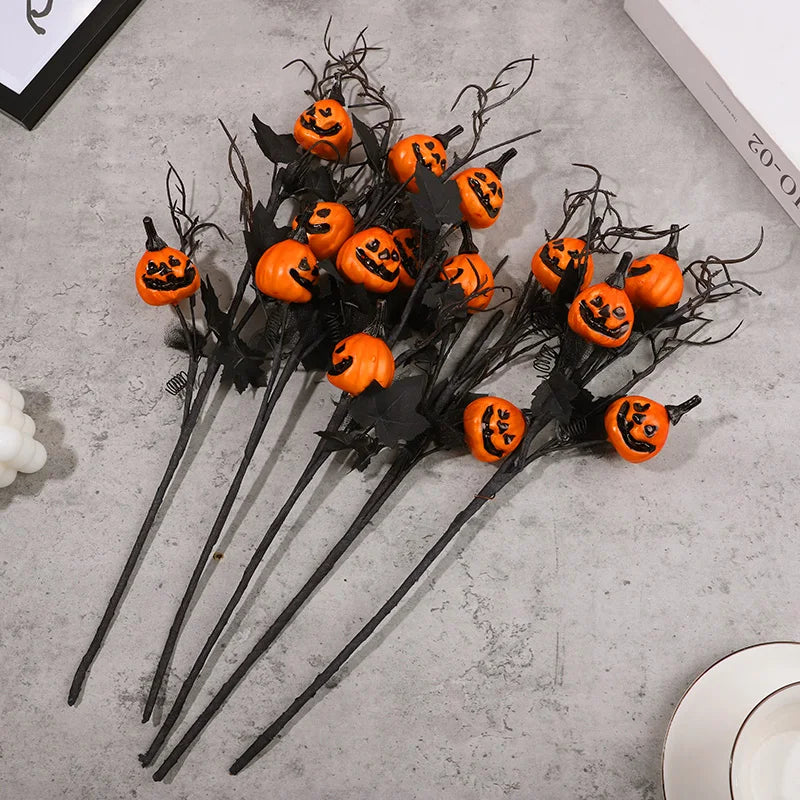 Halloween Artificial Pumpkin Maple Leaf Branch Stems 1/3/5 Pcs Halloween Floral Stems Babs