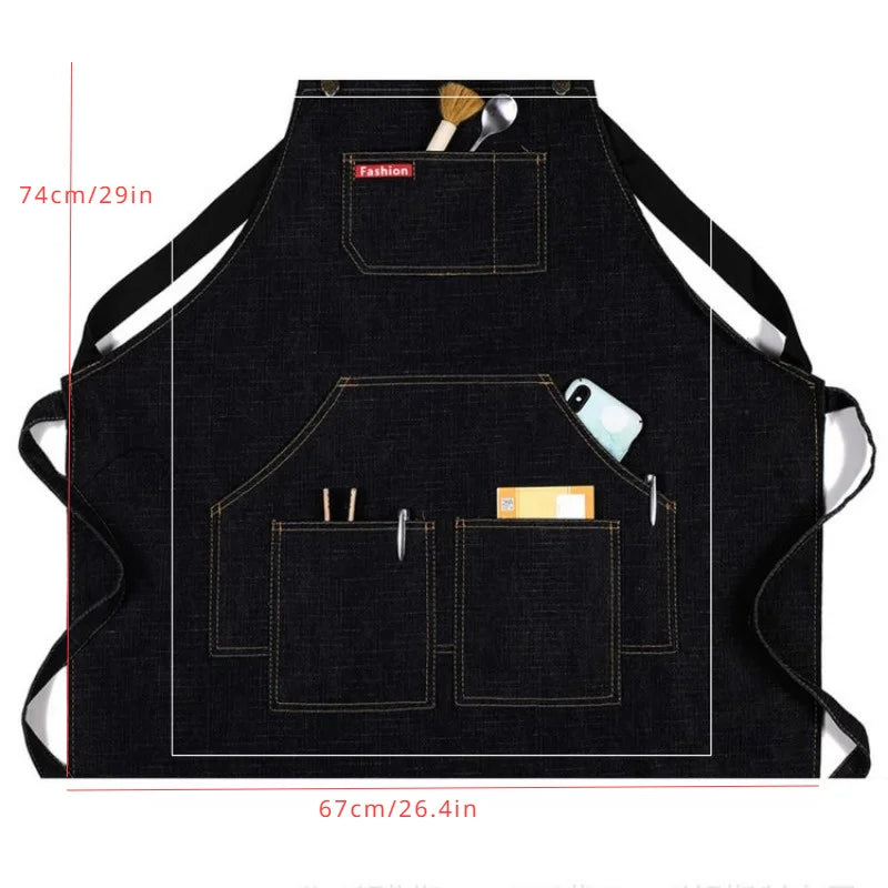 Cotton Denim Apron – Kitchen, BBQ, Barber & Chef Denim Work Apron Babs