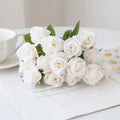 15-Head Silk Rose Artificial Bouquet for Wedding & Home Decor Artificial Flower Bouquet Babs WHITE 1pc