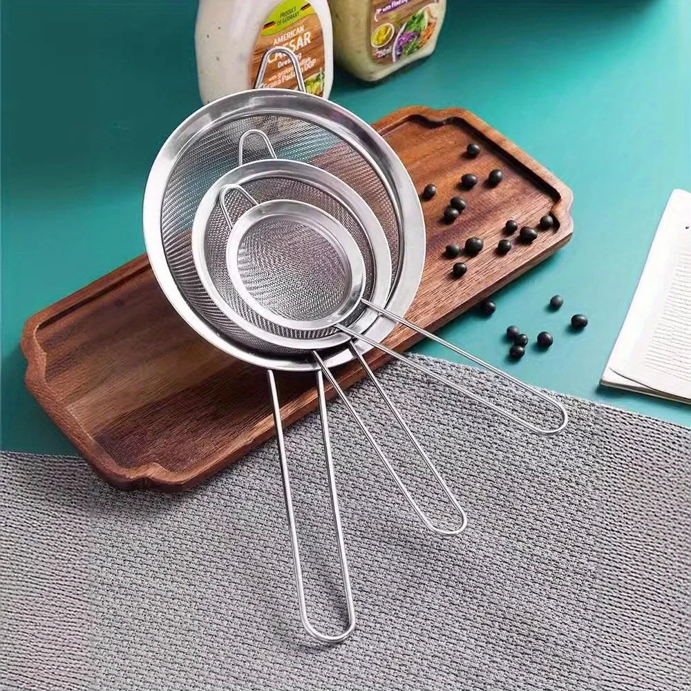 3-Piece Stainless Steel Mesh Strainer Set – S/M/L Kitchen Sieve Kitchen Mesh Strainer Babs