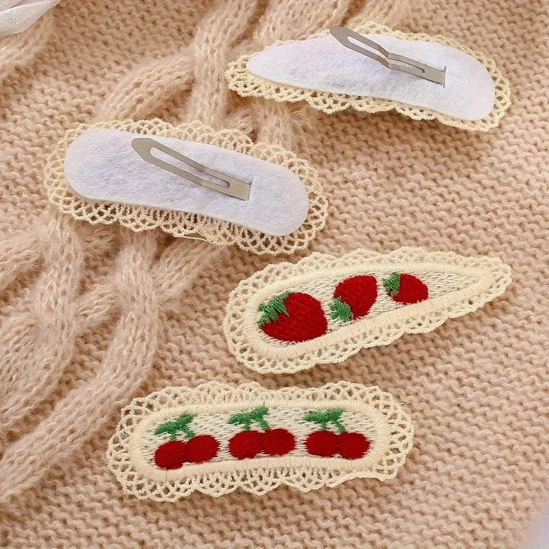 Vintage Strawberry Cherry Lace Hair Clips – 4pcs Retro Pins Hair Clips Babs