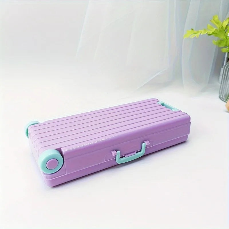 Double-Layer Trolley Case Stationery Box | Desk Organizer Stationery Pencil Box Babs Purple
