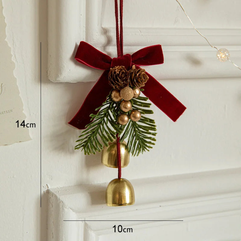Christmas Jingle Bell Hanger – Velvet Bow & Pine Cone Décor Christmas Door Hanger Babs A