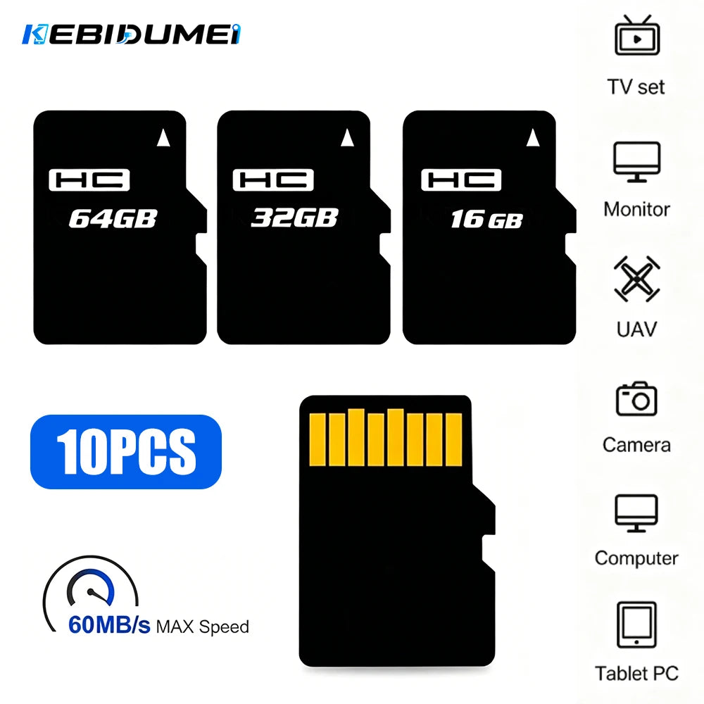 KEBIDUMEI 10-Pack Micro SD Cards 16/32/64GB U3 C10 4K Flash Storage Flash Memory Card Babs