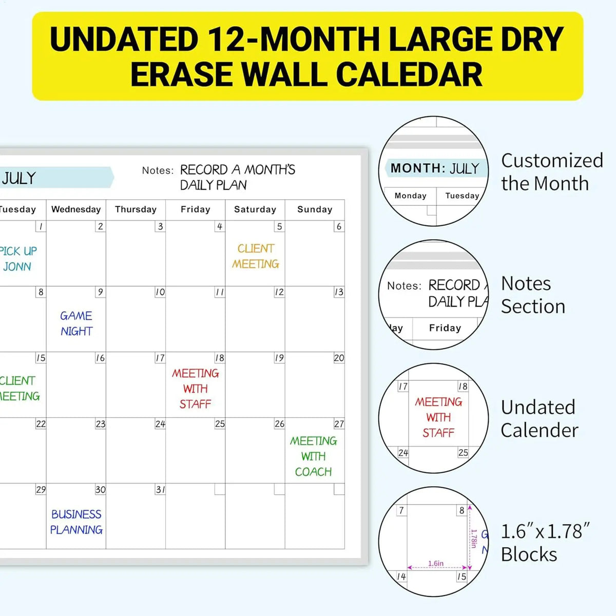 Dry Erase Yearly Whiteboard Calendar – 12 Month Planner Whiteboard Wall Calendar Babs