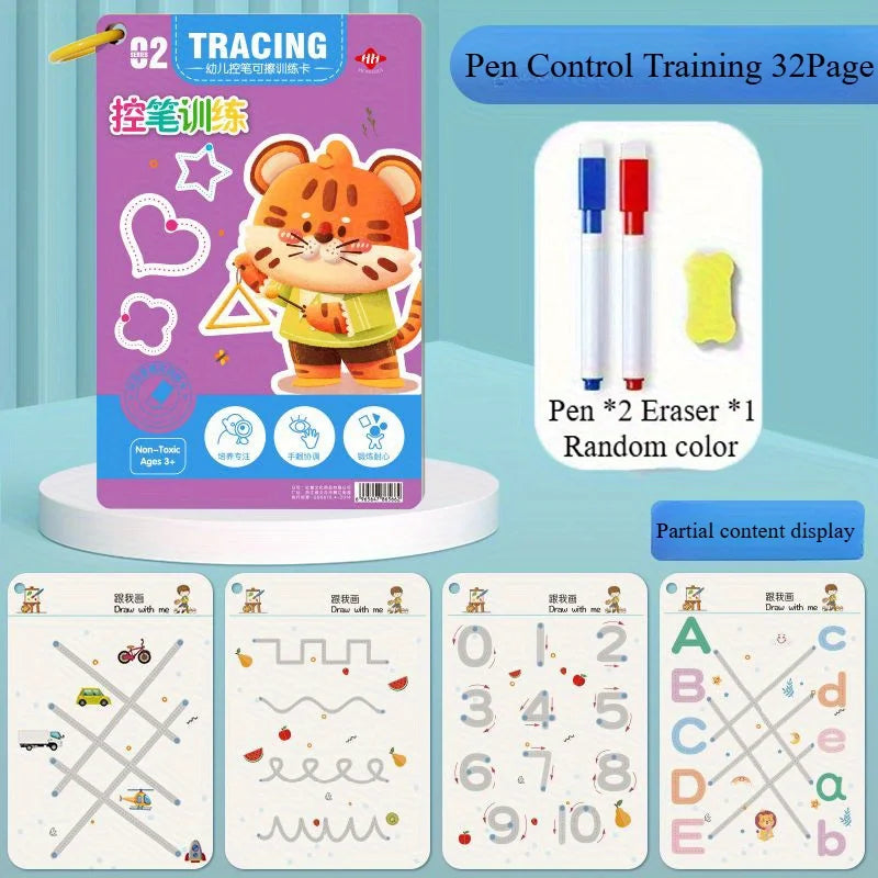 32-Page Reusable Magic Practice Notebook – Kids Writing Set Kids Practice Notebook Babs 1pc 2pens 1ring