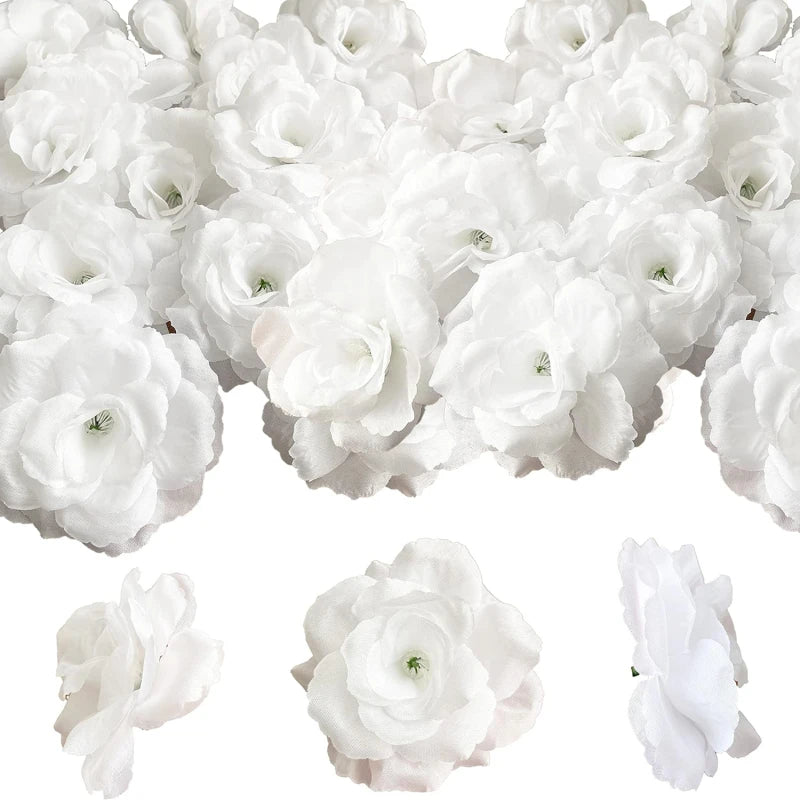 20/40pc Silk Rose Artificial Flower Heads for Wedding & Decor Artificial Flower Heads Babs WHITE 40 PCS