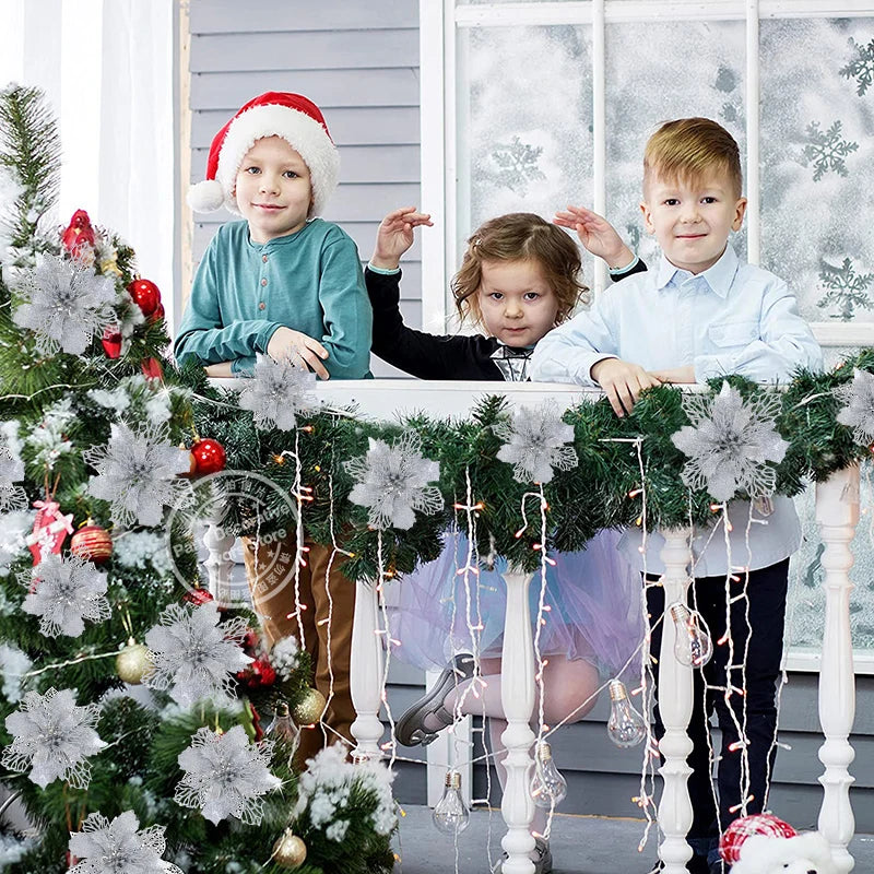 5pcs Glitter Artificial Christmas Flowers – Tree & Home Decor Christmas Floral Picks Babs