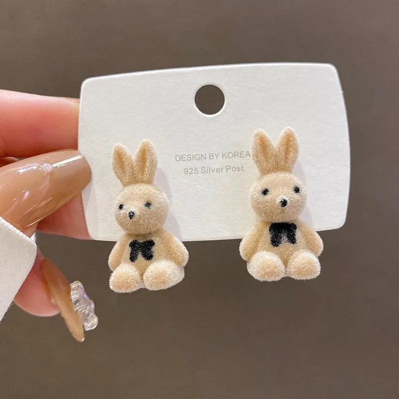 Plush Rabbit Stud Earrings – S925 Silver, Women & Girls Animal Stud Earrings Babs Beige rabbit