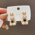 Plush Rabbit Stud Earrings – S925 Silver, Women & Girls Animal Stud Earrings Babs Beige rabbit