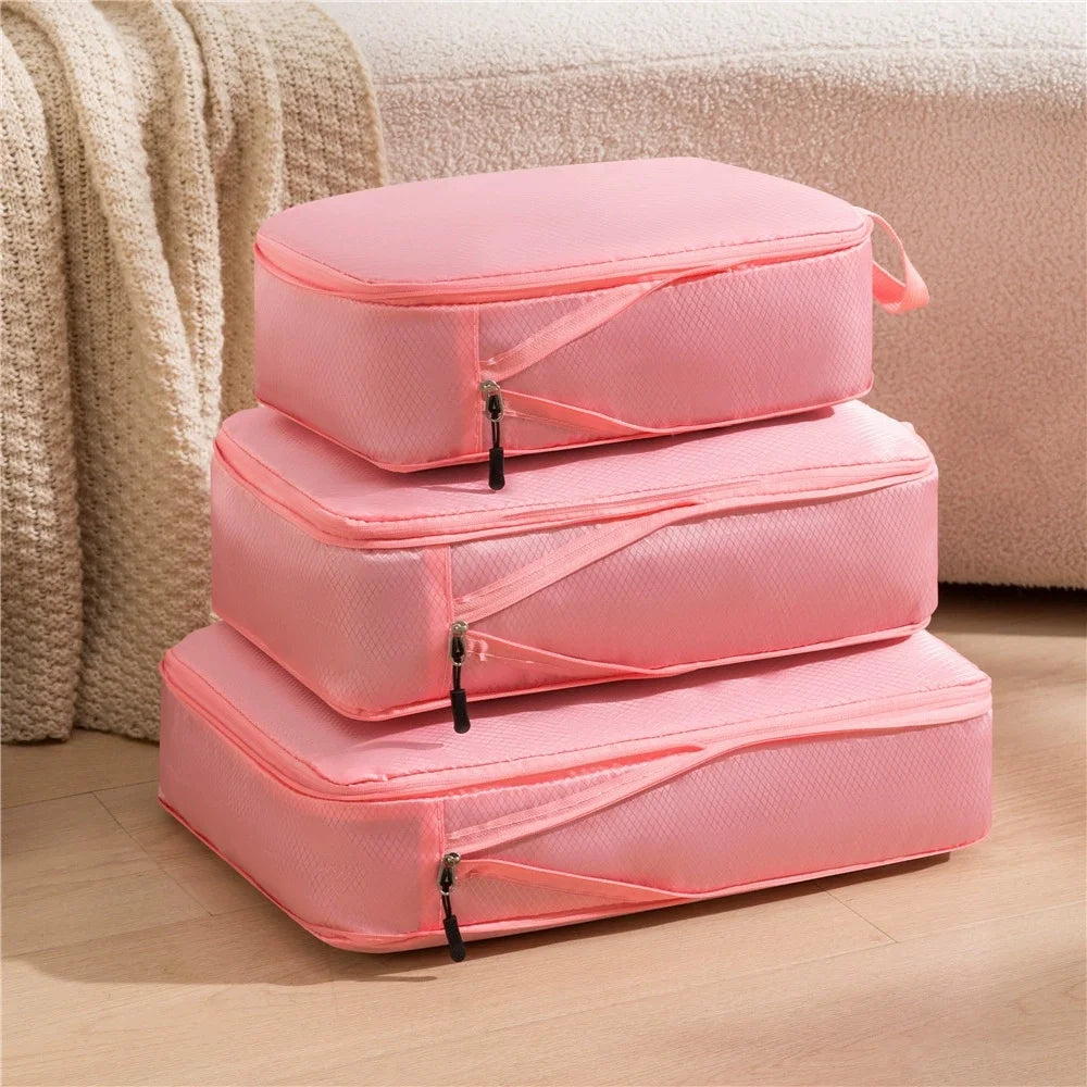 3-Piece Compression Packing Cubes – Travel Organizer & Toiletry Bag Travel Packing Cubes Babs Pink