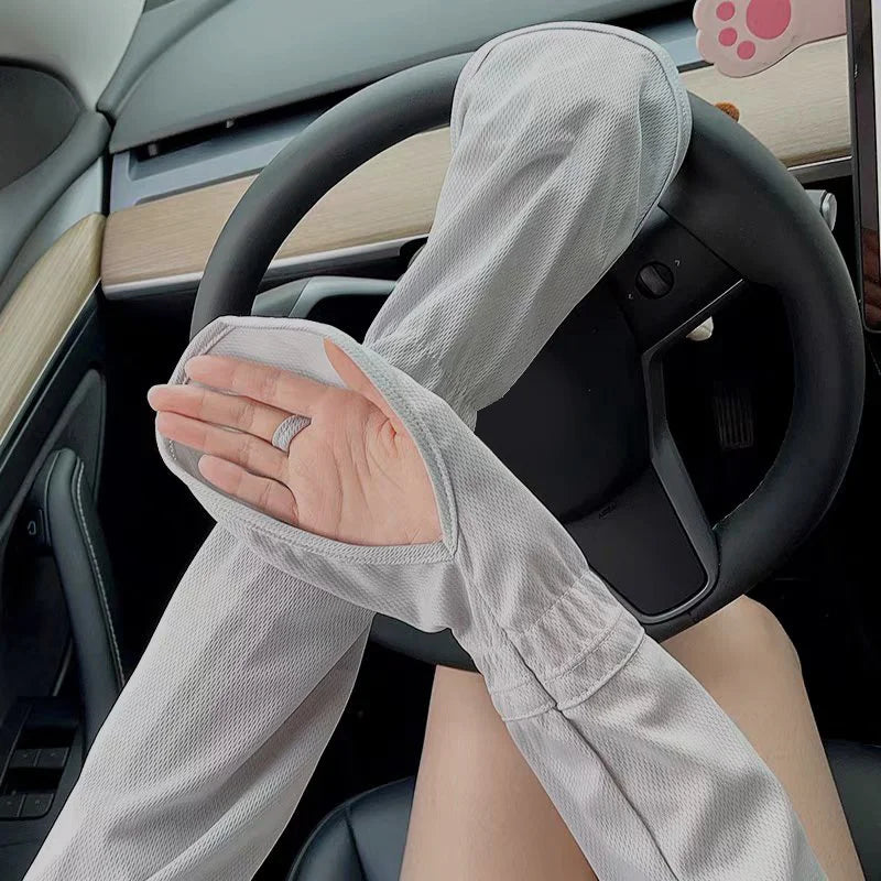 UV Sun Protection Fingerless Driving Gloves & Cooling Arm Sleeves UV Sun Gloves Babs Grey