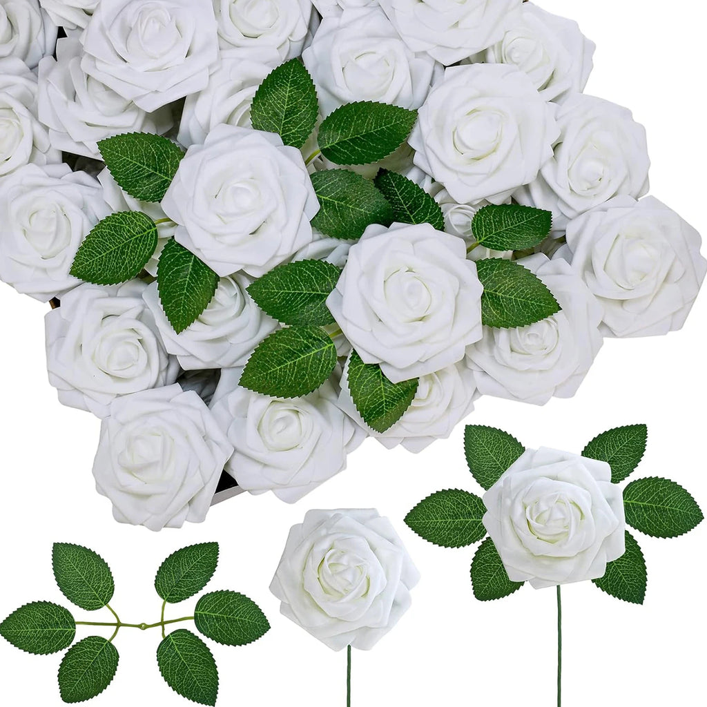 PE Foam Artificial Roses – Wedding, Party & Home Décor Artificial Flowers Babs WHITE 20pcs