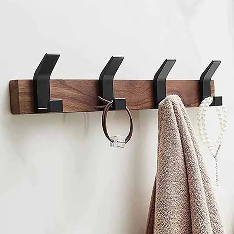 Black Walnut Wood Wall Coat Rack – 4 Hooks Organizer Wall Coat Rack Babs