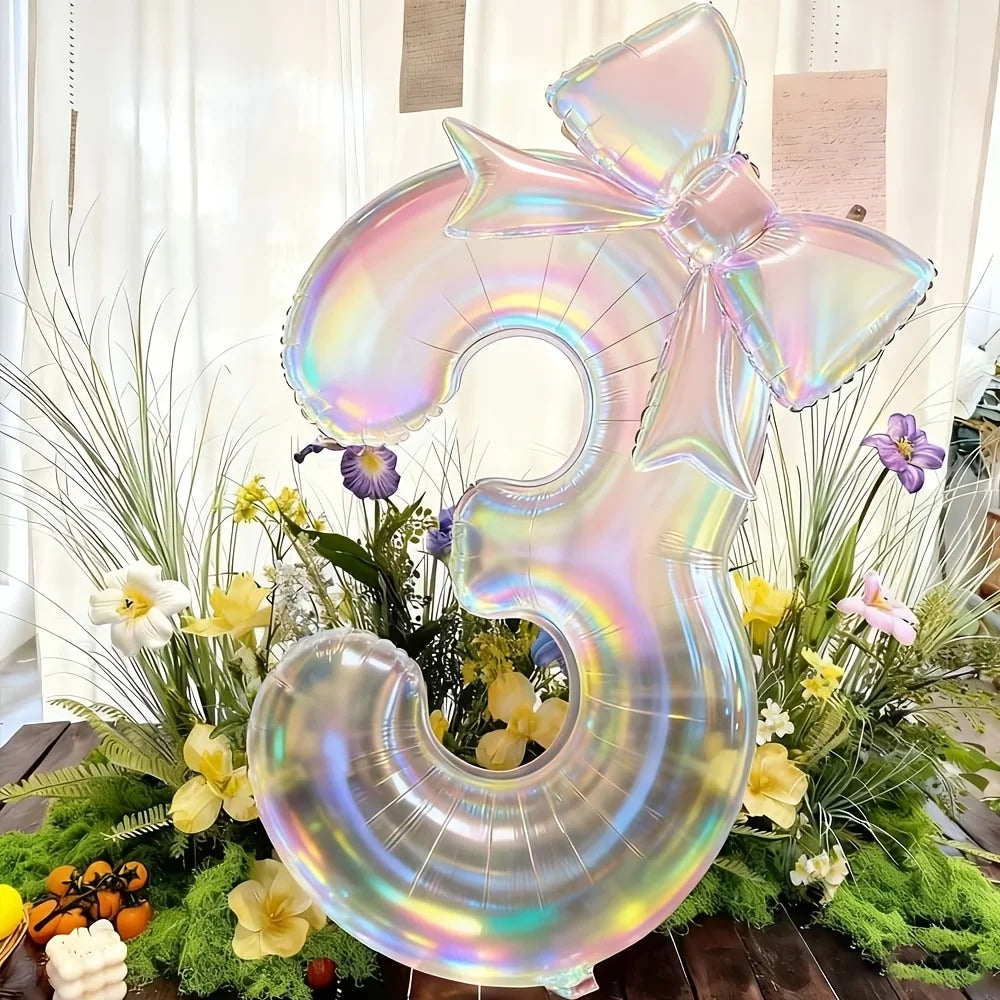 40" Iridescent Number Balloon & Bowknot Kit – Birthday Party Party Balloon Kit Babs