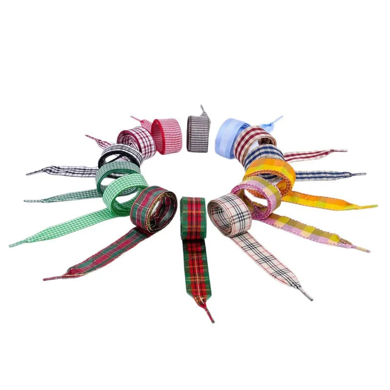Plaid Ribbon Bow Shoelaces – Chinese Style Flat Laces for Sneakers Fashion Shoelaces Babs