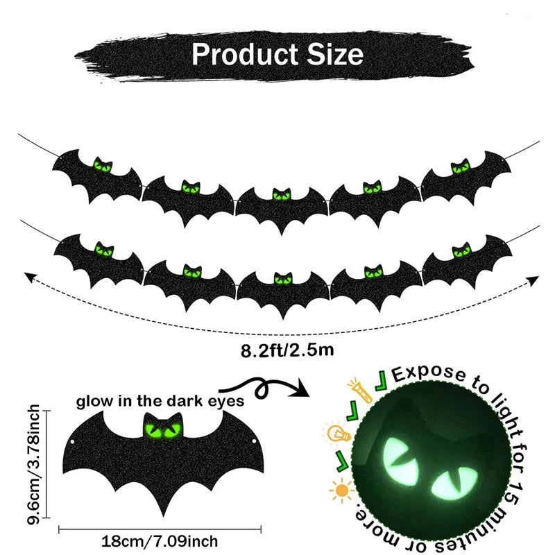 Halloween Glowing Bat Paper Banner Garland Party Decoration Halloween Garland Banner Babs