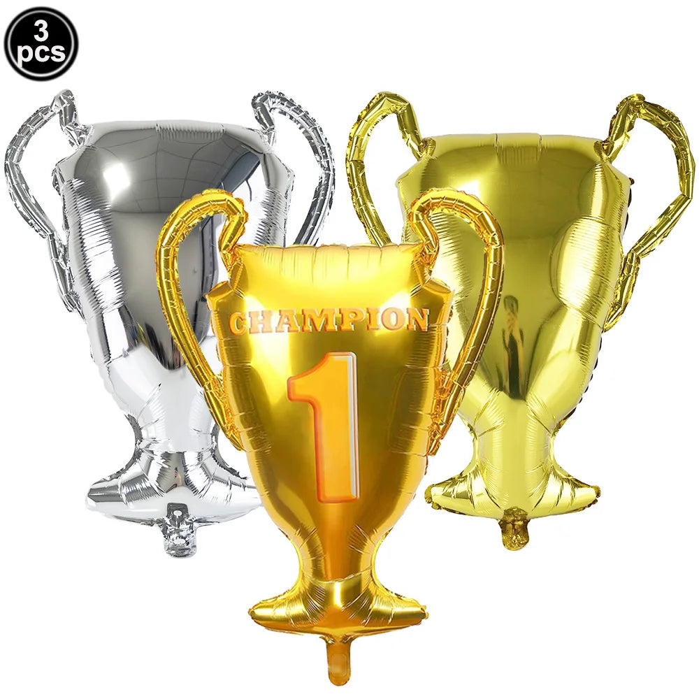 Gold Champion Trophy Foil Balloons – 3-Piece Party Set Foil Party Balloons Babs Laser As pictures show