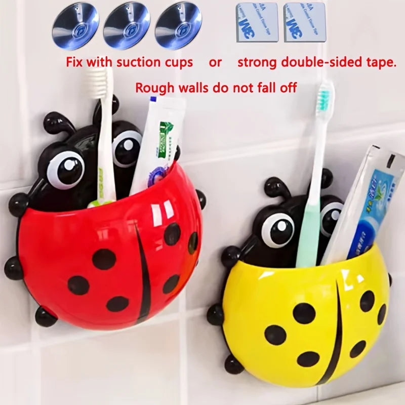 2pcs Ladybug Wall-Mounted Toothbrush Holder | No-Drill Organizer Toothbrush Holder Babs