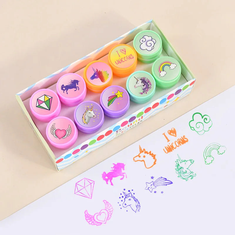 10-Pack Unicorn Mermaid Self-Ink Stamps – Kids Party Favors Self-Ink Craft Stamps Babs Unicorn