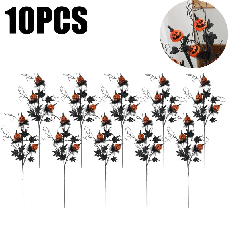 Halloween Mini Pumpkin Bouquet – Maple Leaves & Twigs Décor Halloween Decoration Babs 10PCS