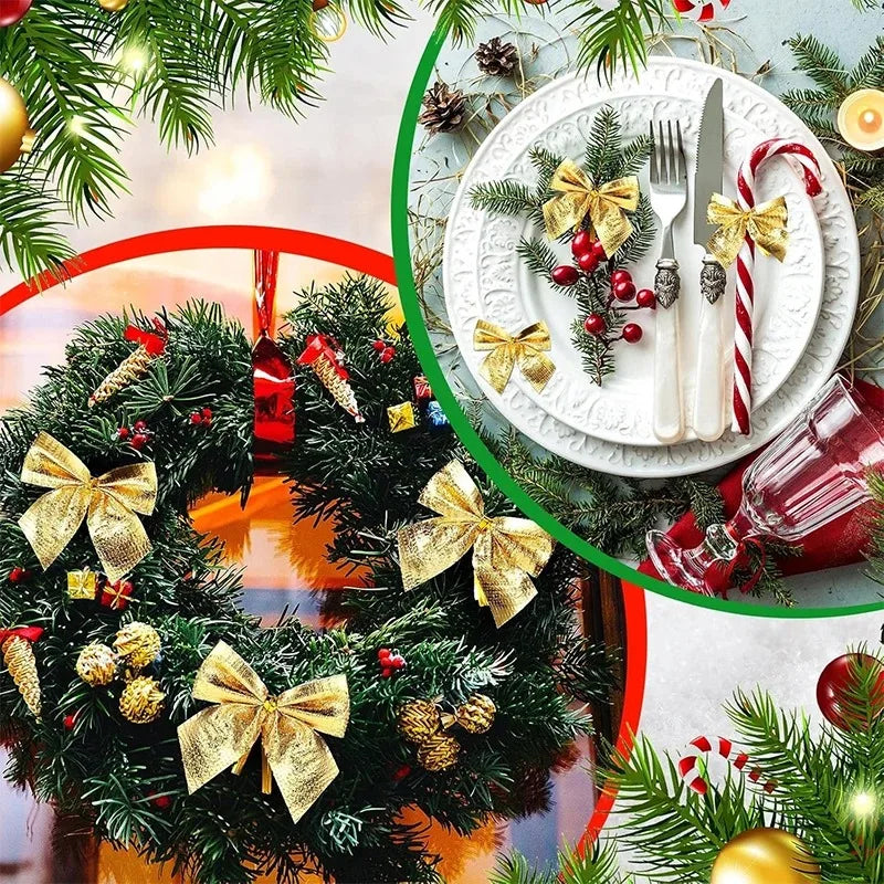 Mini Christmas Bows 12/24/36 Pcs – Red & Gold Xmas Bowknots Christmas Bow Ornaments Babs