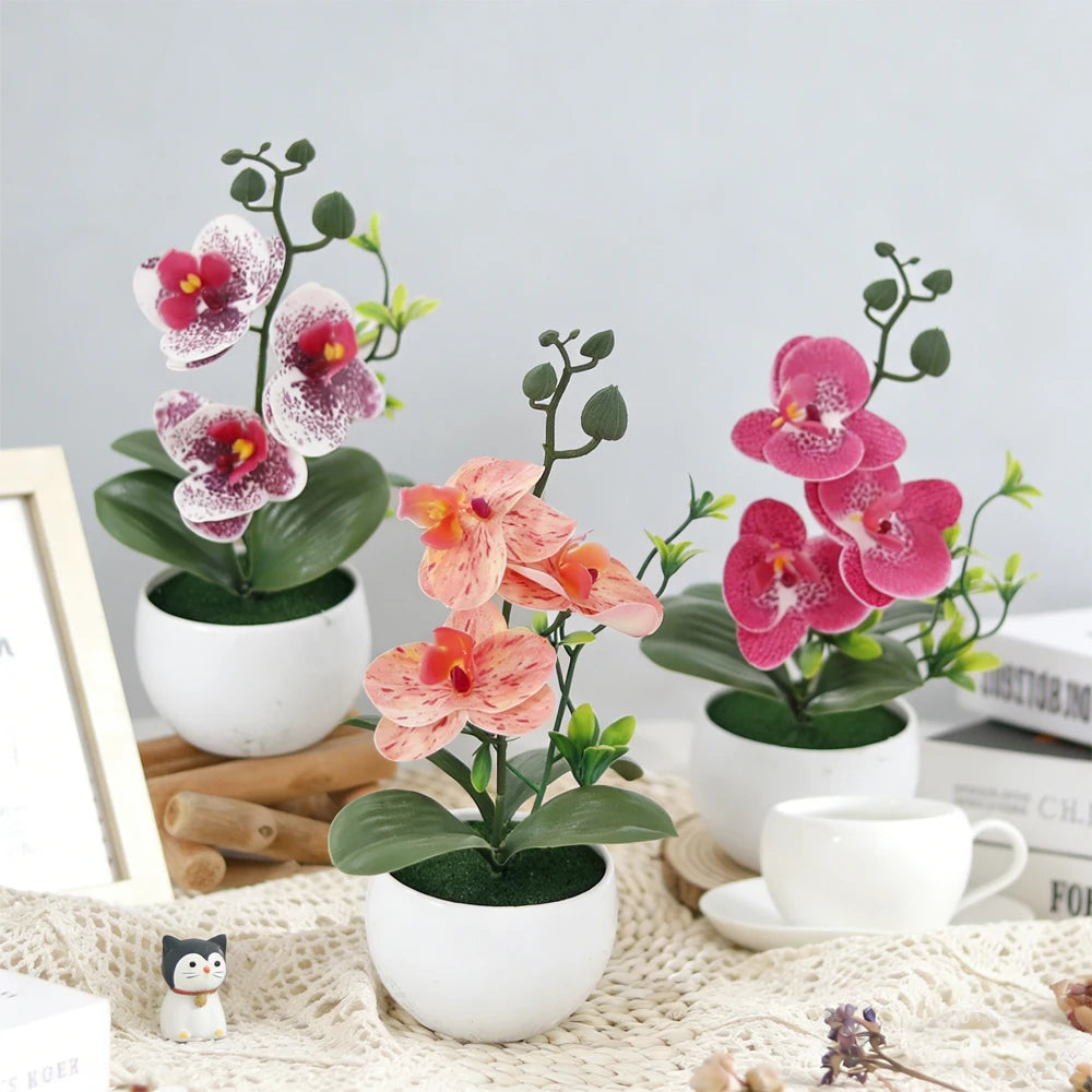 Butterfly Orchid Bonsai Artificial Flower with Vase – Home Décor Artificial Flower Arrangement Babs