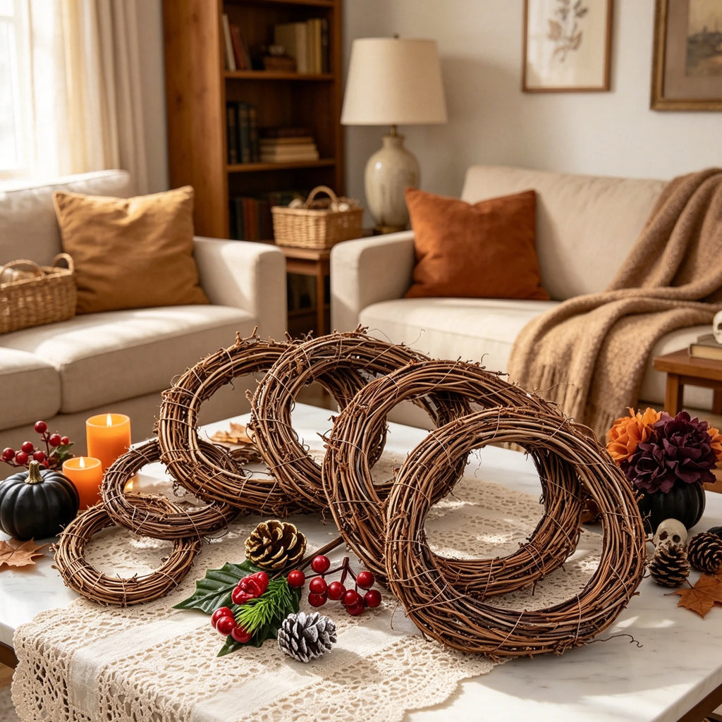 Autumn Rattan Wreaths 5/10 Pcs – Halloween & Wedding Decor Decorative Wreath Frames Babs