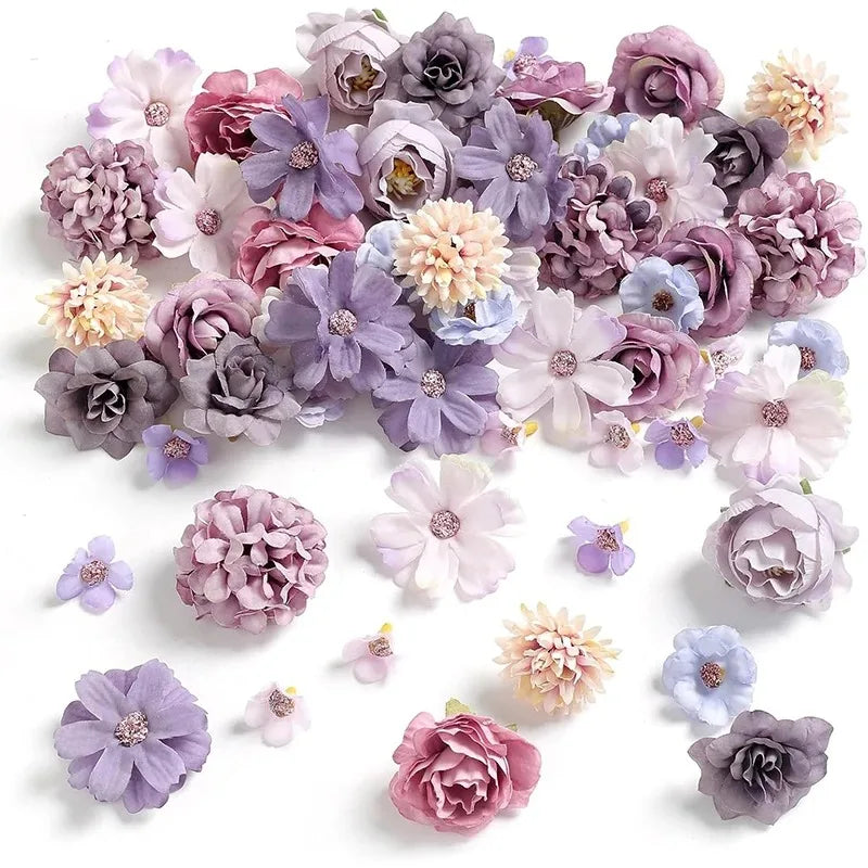 20Pcs Silk Artificial Rose Flower Heads – Wedding & Home Decor Artificial Flower Heads Babs Purple 20Pcs