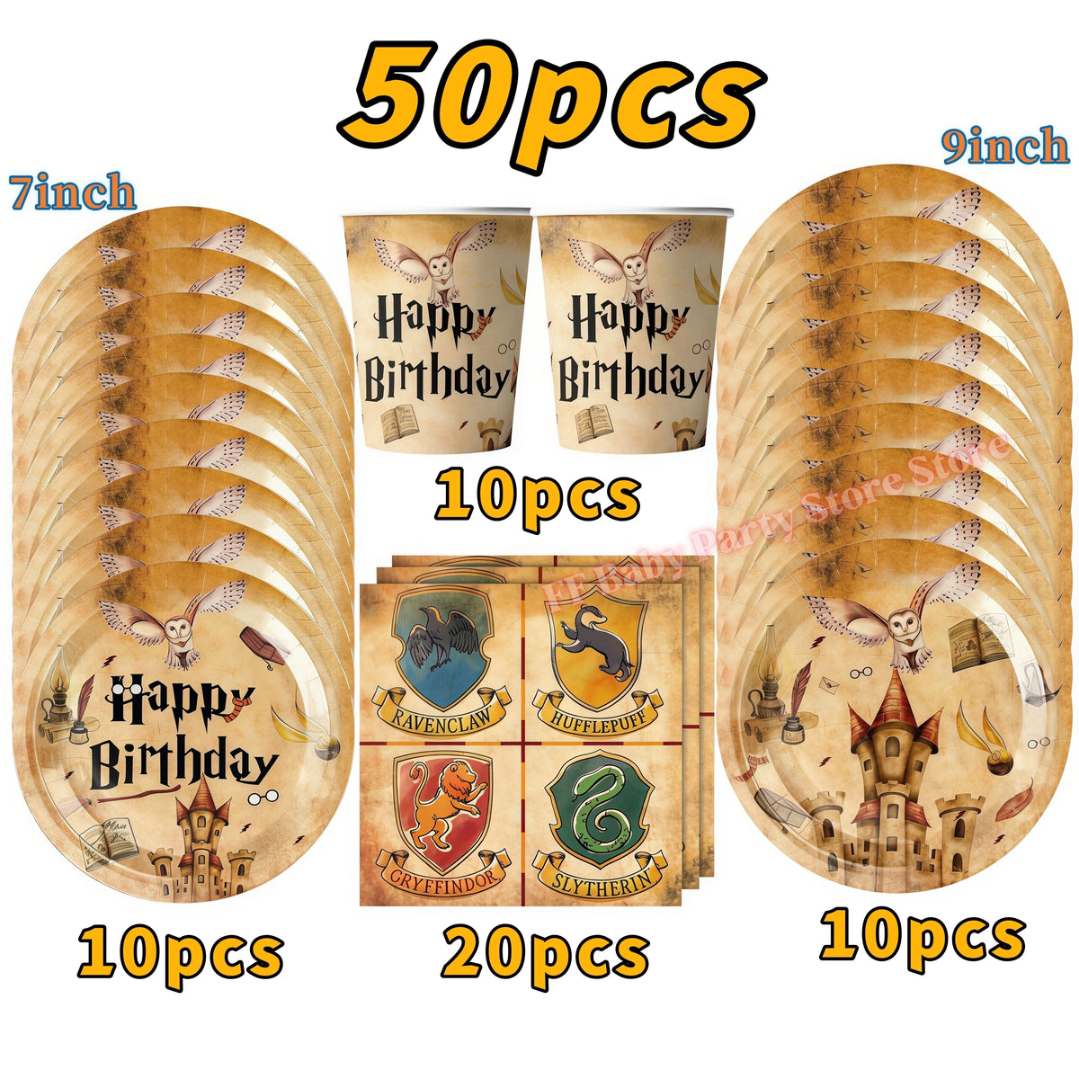 Wizard Theme Birthday Party Supplies – Plates, Cups & Balloons Party Supplies Set Babs 50pcs