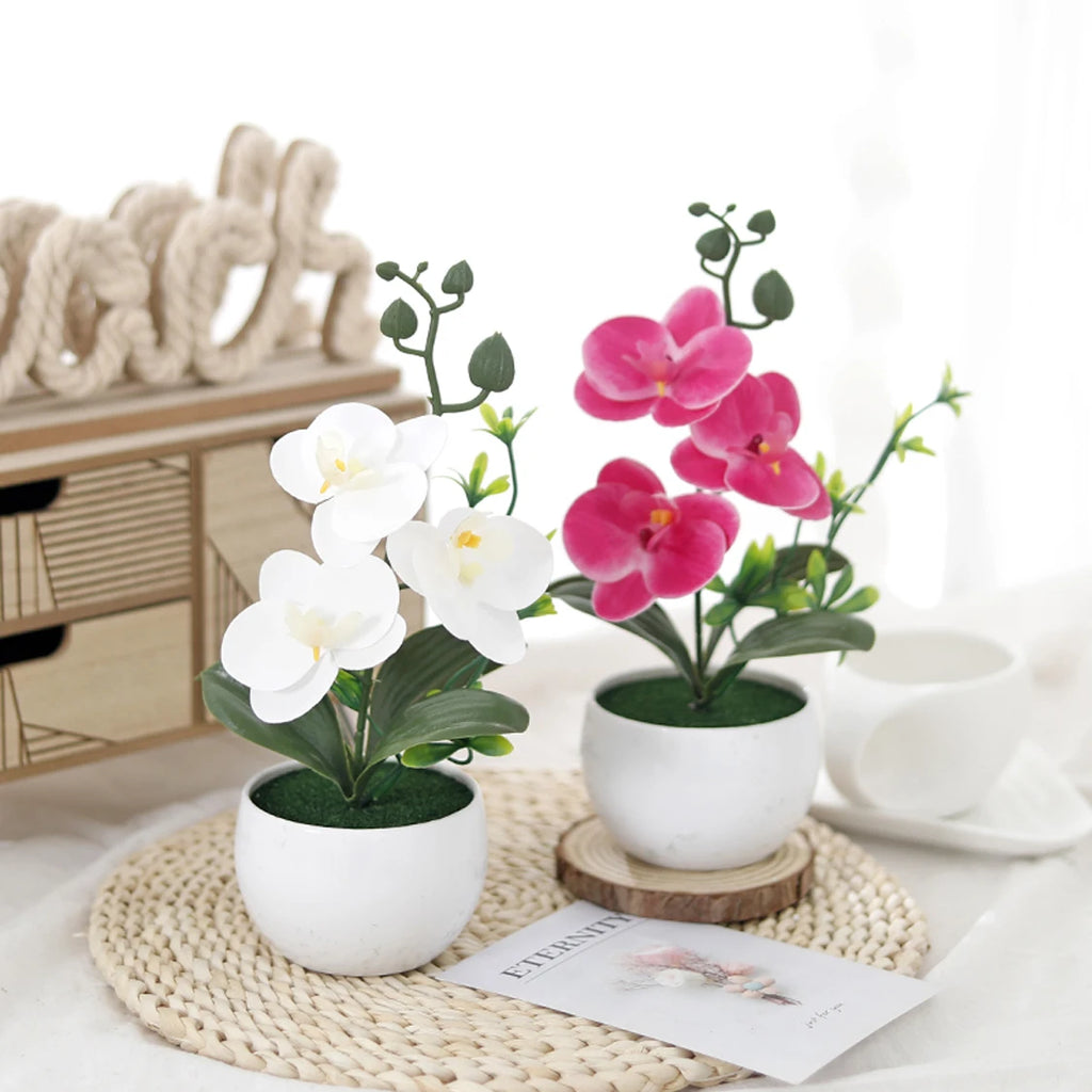 Butterfly Orchid Artificial Potted Plant Faux Bonsai with Vase Artificial Potted Flower Babs