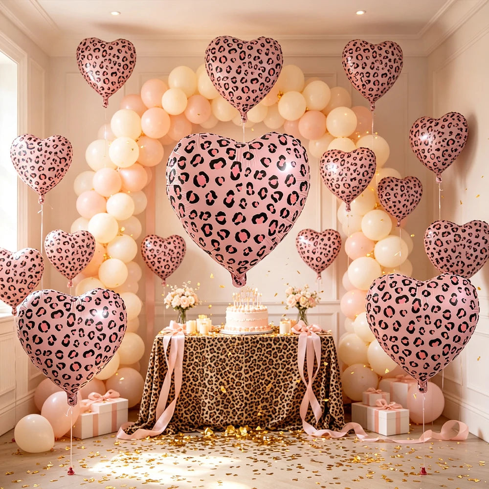 18" Pink Leopard Heart Foil Balloons – Party Decor 5/10/50 Pcs Party Foil Balloons Babs