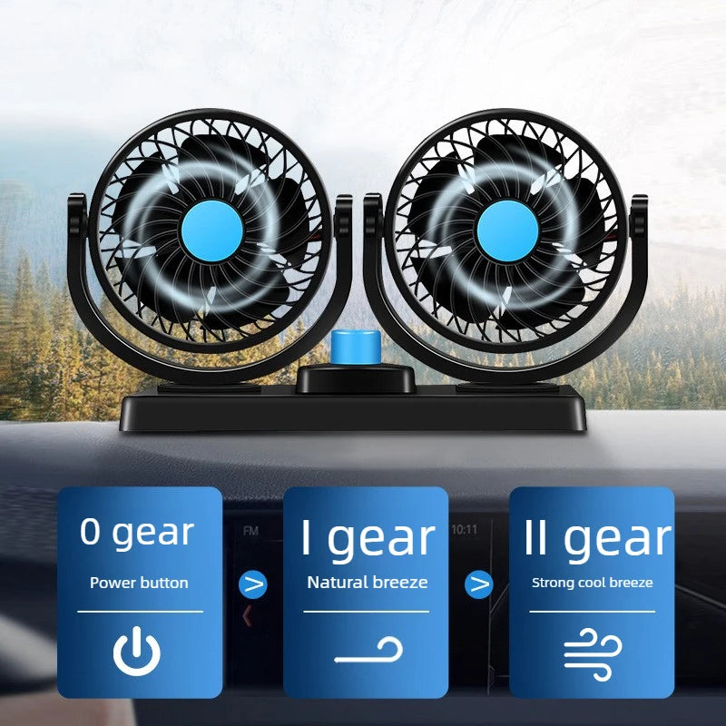 Dual Head Car Cooling Fan 12V/24V – 360° Adjustable Airflow Car Cooling Fan Babs