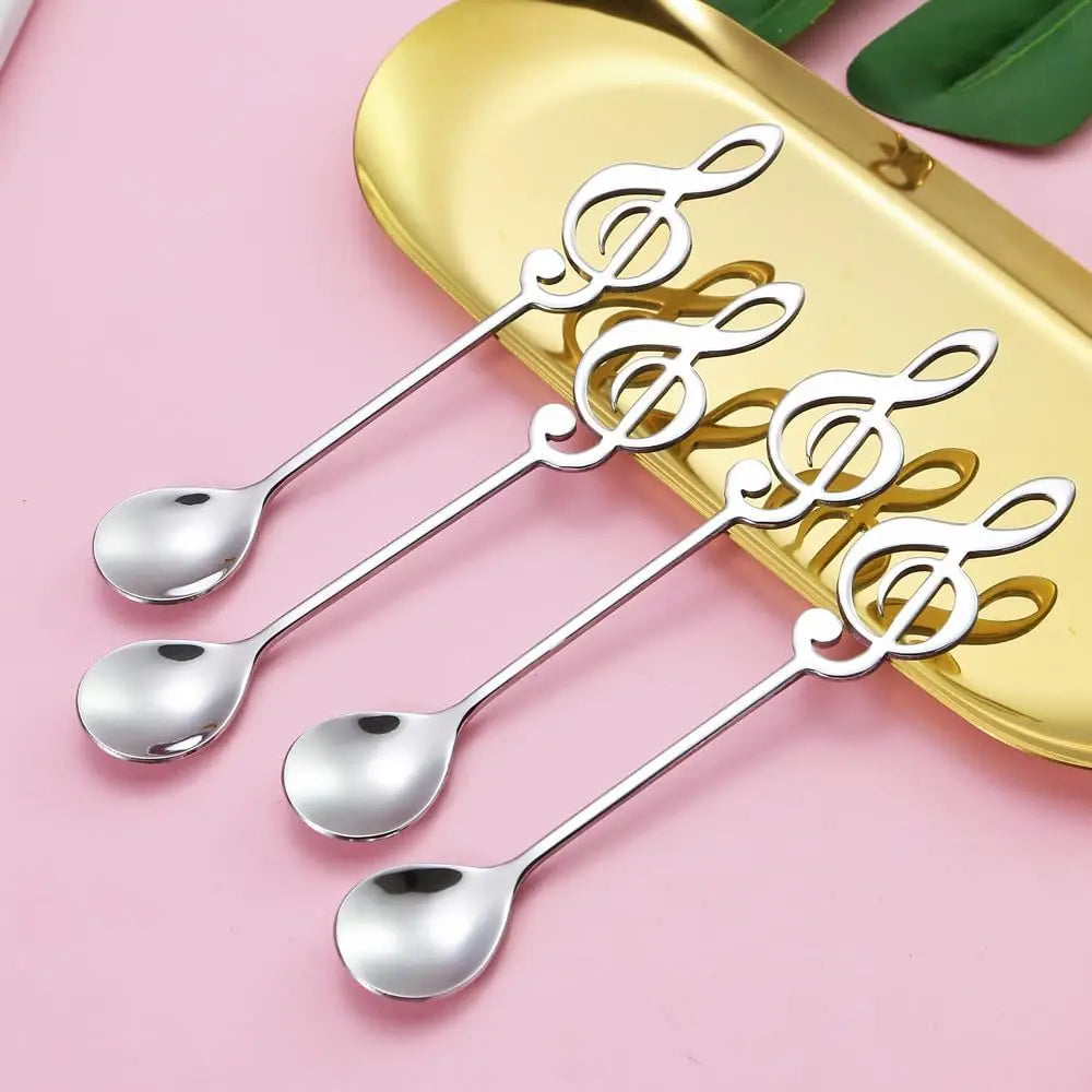 4-Piece Musical Note Rose Gold Stainless Steel Teaspoons Set Coffee Teaspoon Set Babs