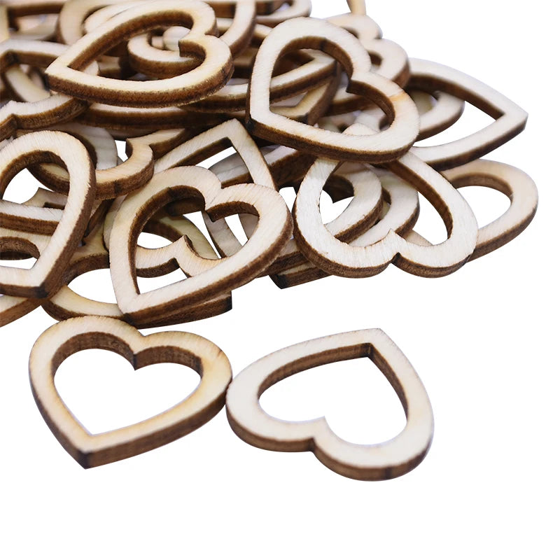 100pcs Hollow Heart Wood Pieces for DIY Crafts & Scrapbooking Wood Craft Embellishments Babs