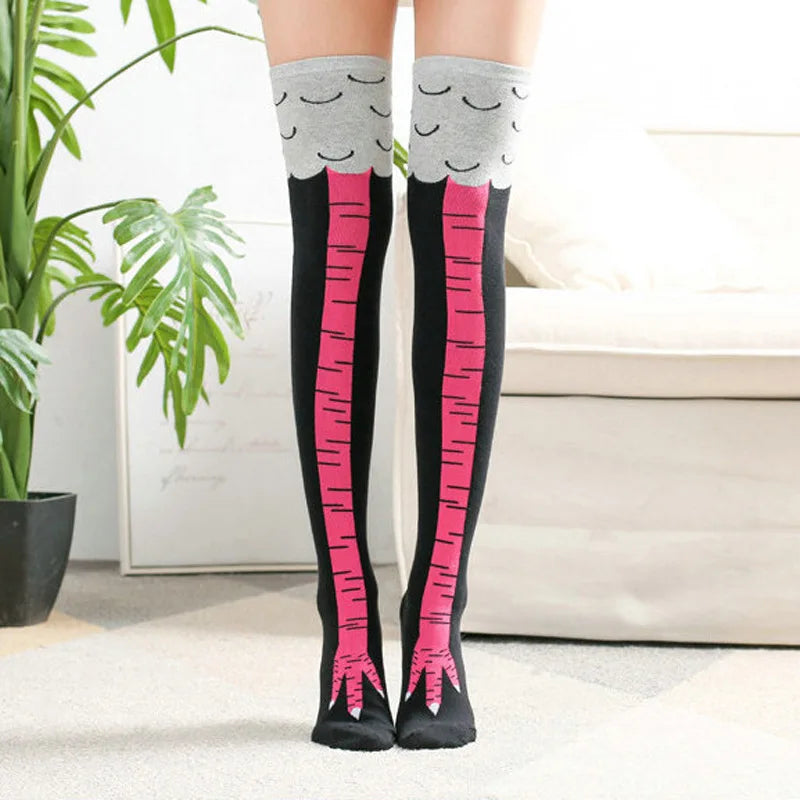 Women's Funny Chicken Feet Over-Knee Stockings Ostrich Print Novelty Knee Stockings Babs