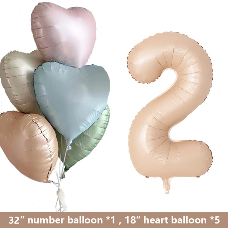 Retro Caramel Heart & 32" Number Foil Balloon Set – Party Décor Party Balloon Set Babs