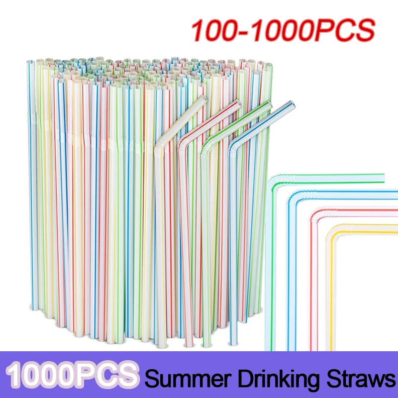 Bendable Multicolor Fluorescent Plastic Drinking Straws Disposable Drinking Straws Babs