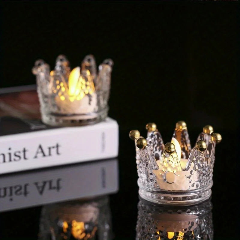 Crystal Crown Glass Tealight Candle Holder | Home Décor Glass Candle Holder Babs