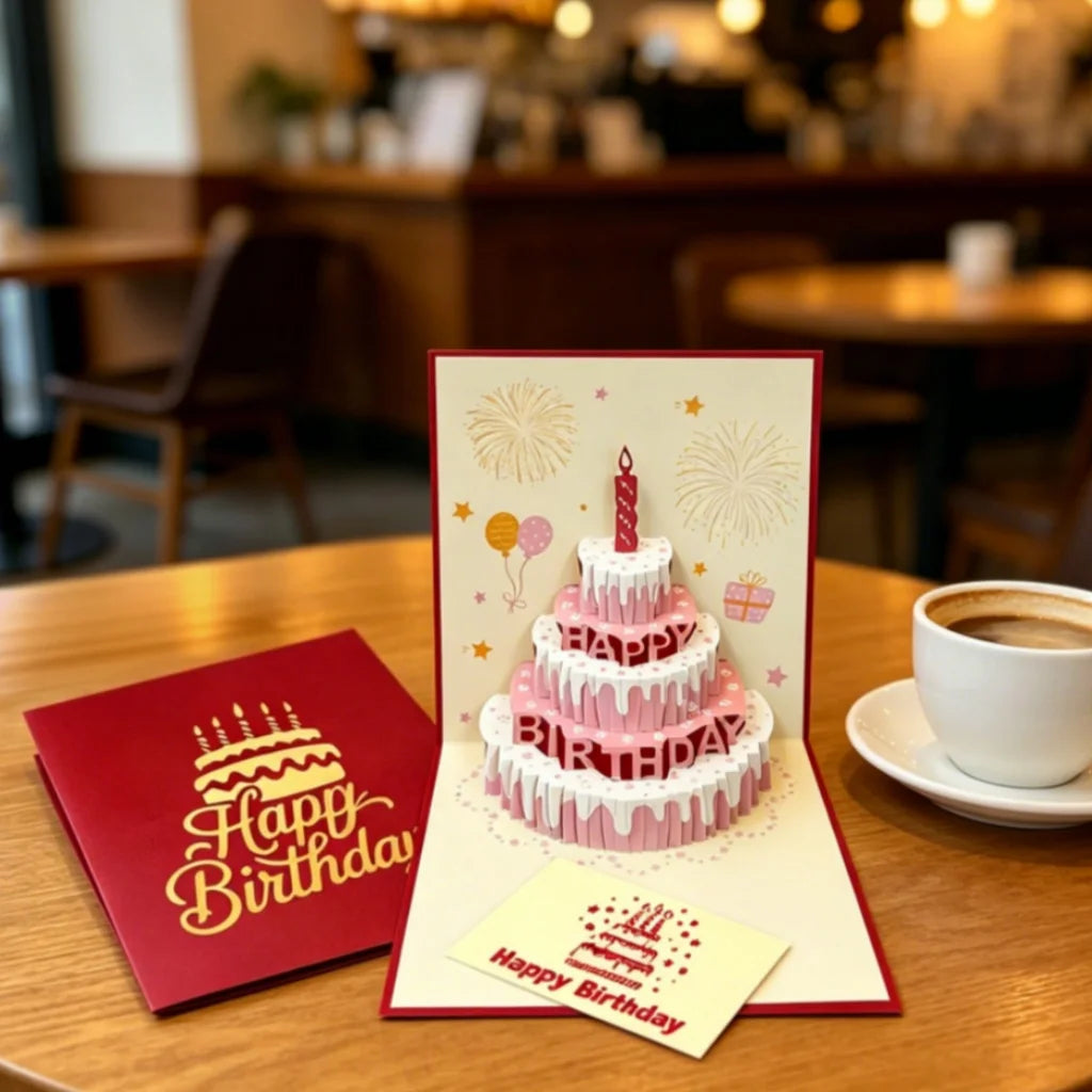 3D Pop-Up Birthday Cake Card with Envelope – Gift for Women Pop-Up Greeting Card Babs